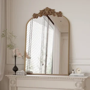 BEAUTYPEAK 38 x24 Wall Decor Mirror Arched Metal Vintage Bathroom Mirror Bronze