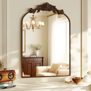 BEAUTYPEAK Arched Metal Wall Mirror – Vintage Bronze, 38×24