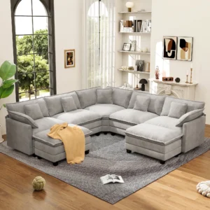 BedLuxury 111 5 Modular Sectional Sofa with Movable Ottoman L Shaped Cloud Couch for Living Room 3 Seat Grey