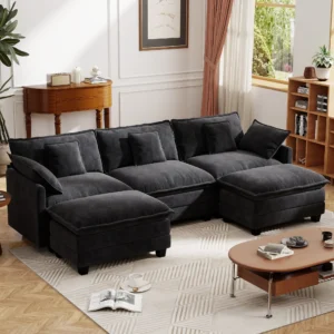 BedLuxury 111 5 Modular Sectional Sofa with Movable Ottoman L Shaped Cloud Couch for Living Room 3 Seat Grey