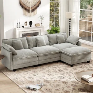 BedLuxury 111 5 Modular Sectional Sofa with Movable Ottoman L Shaped Cloud Couch for Living Room 3 Seat Grey