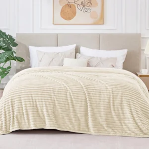 Beige Queen Size Striped Blanket – Soft Cozy Bedding