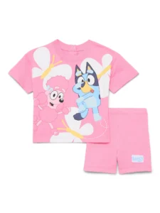 Bluey Toddler Girl s Short Sleeve Graphic Tee with Matching Ruffle Short 2 Piece 12M 5T