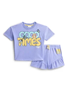 Bluey Toddler Girl s Short Sleeve Graphic Tee with Matching Ruffle Short 2 Piece 12M 5T