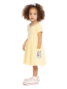 Bluey Toddler Girl Striped Dress – Graphic Pockets, Sizes 12M-5T