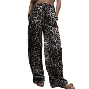 Byworldtasic Y2K Leopard Print Jeans for Women – Straight Leg Denim with Pockets
