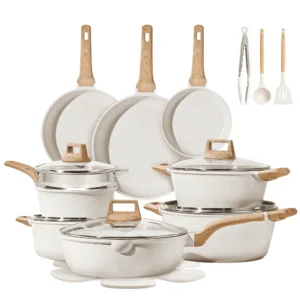 Carote 19-Piece Nonstick Cookware Set – Removable Handles, Cream White