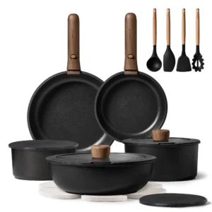 Carote 19-Piece Nonstick Cookware Set – Removable Handles, Cream White