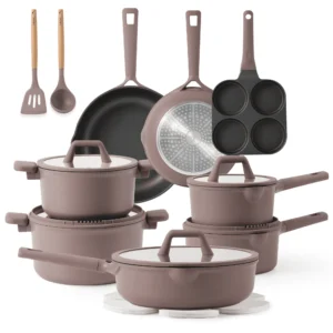 Carote 19-Piece Nonstick Cookware Set – Removable Handles, Cream White
