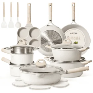 Carote 21-Piece Nonstick Cookware Set with Detachable Handle – Induction
