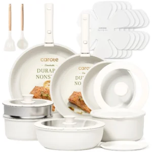 Carote 21-Piece Nonstick Cookware Set with Detachable Handle – Induction