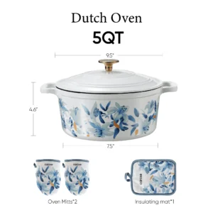 Carote Flower Dutch Oven with Gloves & Pot Pad – Stylish & Durable