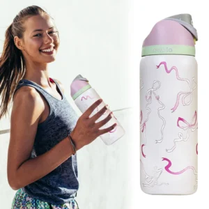 CAROTE Insulated 2-Pack Water Bottles – 16oz Straw Lid, Pink Peach