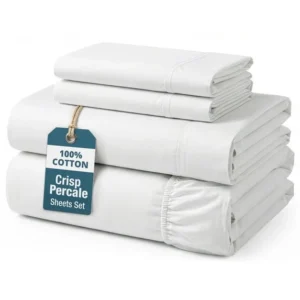 Casa Platino Queen Percale Sheet Set – 100% Cotton, Fits 15″ Mattress
