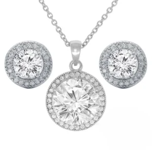 Cate Chloe 18k White Gold Plated Halo Pendant – Crystals