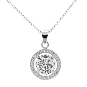 Cate Chloe 18k White Gold Plated Halo Pendant – Crystals