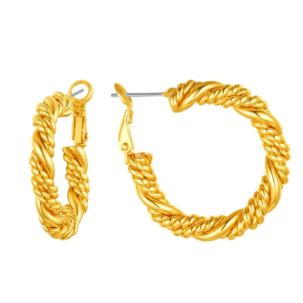 Clearance 14K Gold Plated Hoop Earrings Women Large Twisted Hypoallergenic 925 Sterling Silver Needle 20 30 50 70mm Small Oversized Vintage Ear Loop