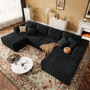 Cloud Corduroy Modular U-Shaped Sectional Couch with Ottoman and Sleeper