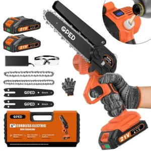 Cordless Mini Chainsaw 6-Inch – 2-Battery Kit with Safety Lock