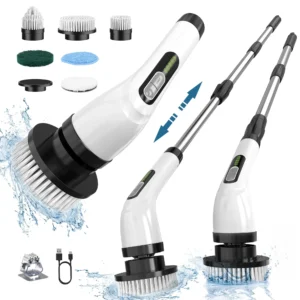 Cordless Spin Scrubber with 7 Replaceable Heads – Long & Short Handle