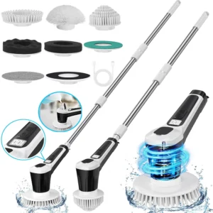 Cordless Spin Scrubber with 7 Replaceable Heads – Long & Short Handle
