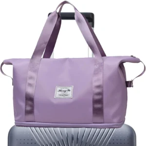 DAKIMOE Weekender Bags for Women Travel Bag Carry on Gym Bag Travel Duffle Bag with Wet Dry Pocket Front Phone Pocket Trolley Sleeve Pocket Purple