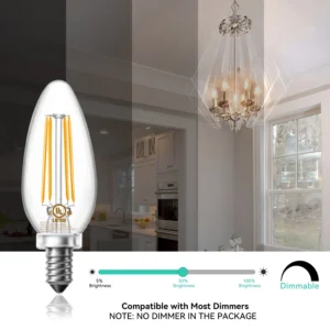 DAYBETTER E12 LED Candelabra Bulbs 60W Dimmable – 500 Lumens Warm White