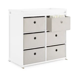 Delta Children Hayes Changing Table with Fabric Bins Bianca White Flax Bins