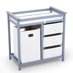 Delta Children Hayes Changing Table with Fabric Bins Bianca White Flax Bins
