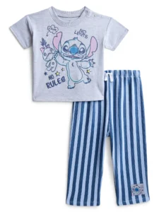Disney Stitch Baby 2-Piece Tee and Stripe Pant Set – Soft Cotton
