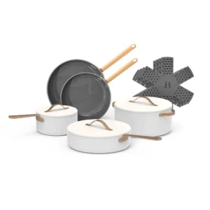 Drew Barrymore 12-Piece Ceramic Non-Stick Cookware Set – Elegant White Icing