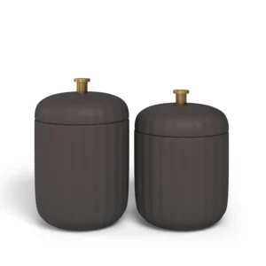 Drew Barrymore Fluted Stoneware Vanity Jar Set – Charcoal Gray