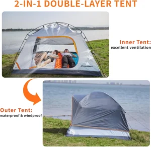 EDX 2 4 Person Waterproof Camping Tent Rainfly Easy Setup Dome Mesh Windows Skylights Lightweight Portable Outdoor Camping Festivals Backyard Green