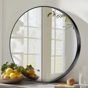 EDX 24-Inch Round Wall Mirror – Modern Black Frame
