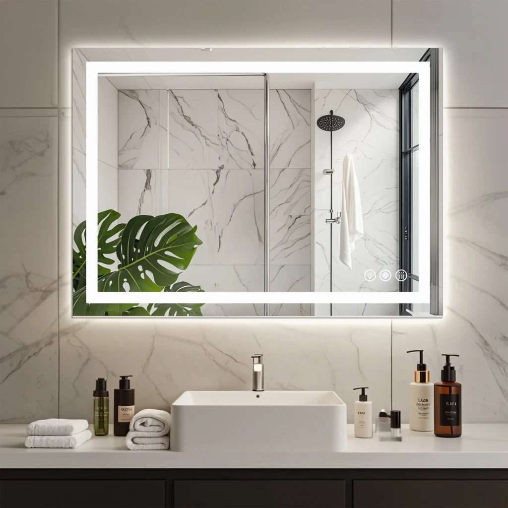 EDX 24 X32 Anti fog LED Bathroom Mirror with Dual Light Source and Three Lighting Modes White