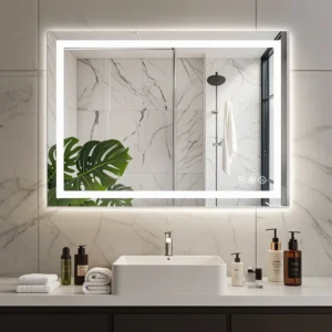 EDX 24 X32 Anti fog LED Bathroom Mirror with Dual Light Source and Three Lighting Modes White