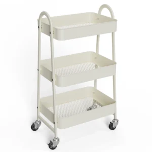 edx 3 Tier Rolling Utility Cart with Lockable Casters, White