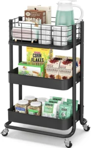 edx 3 Tier Rolling Utility Cart with Lockable Casters, White