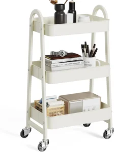 edx 3 Tier Rolling Utility Cart with Lockable Casters, White