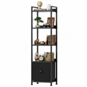EDX 5-Tier Bookshelf with Drawer – Tall Narrow Industrial Shelf Unit
