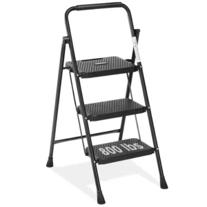 edx Heavy Duty 800Lbs Capacity 3 Step Ladder – Portable Folding Step Stool