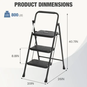 edx Heavy Duty 800Lbs Capacity 3 Step Ladder – Portable Folding Step Stool