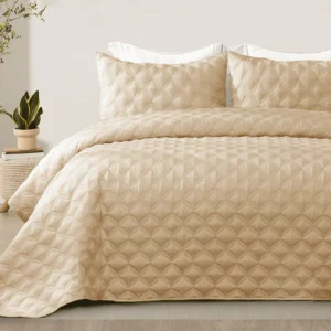 Exclusivo Mezcla Queen Quilt Bedding Set Lightweight Vintage Size Quilts Pillow Shams Soft Bedspreads Coverlets All Seasons 96 x90 Brich Beige