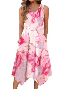 Fantaslook Flowy Floral Tank Dress – Asymmetrical Hem with Pockets
