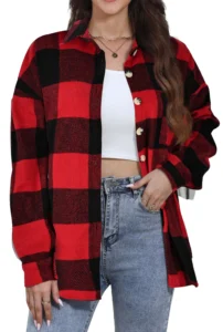 Fantaslook, Womens Plaid Flannel Shacket, XL, Pink
