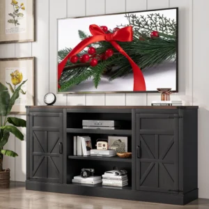 Farmhouse TV Stand for 75″ TVs – 33″ Tall with Charging Station