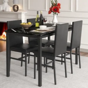 Faux Marble 5-Piece Dining Set for 4 – Compact & Modern