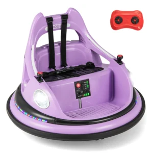 Flybar 6V Bumper Car Purple – 360° Spin, LED Lights, 66lbs