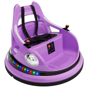 Flybar 6V Bumper Car Purple – 360 Spin, LED Lights, Ages 1-5