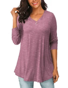 FOLUNSI Plus Size Flowy Tunic Top – Long Sleeve Casual Blouse